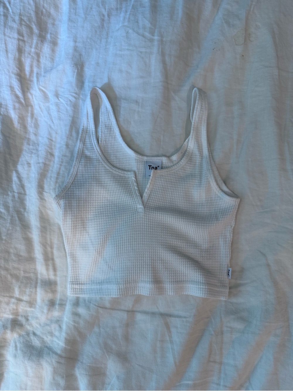 TNA White Waffle Knit Cropped Tank